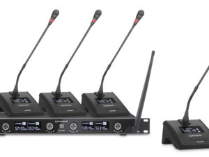 Système de Microphones Sans Fil  Debra Audio R404 UHF – 4 Micros Col de Cygne 360° ,Récepteur Pro XLR/Jack