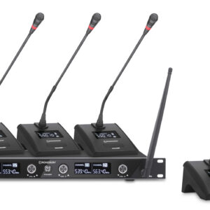 Système de Microphones Sans Fil  Debra Audio R404 UHF – 4 Micros Col de Cygne 360° ,Récepteur Pro XLR/Jack